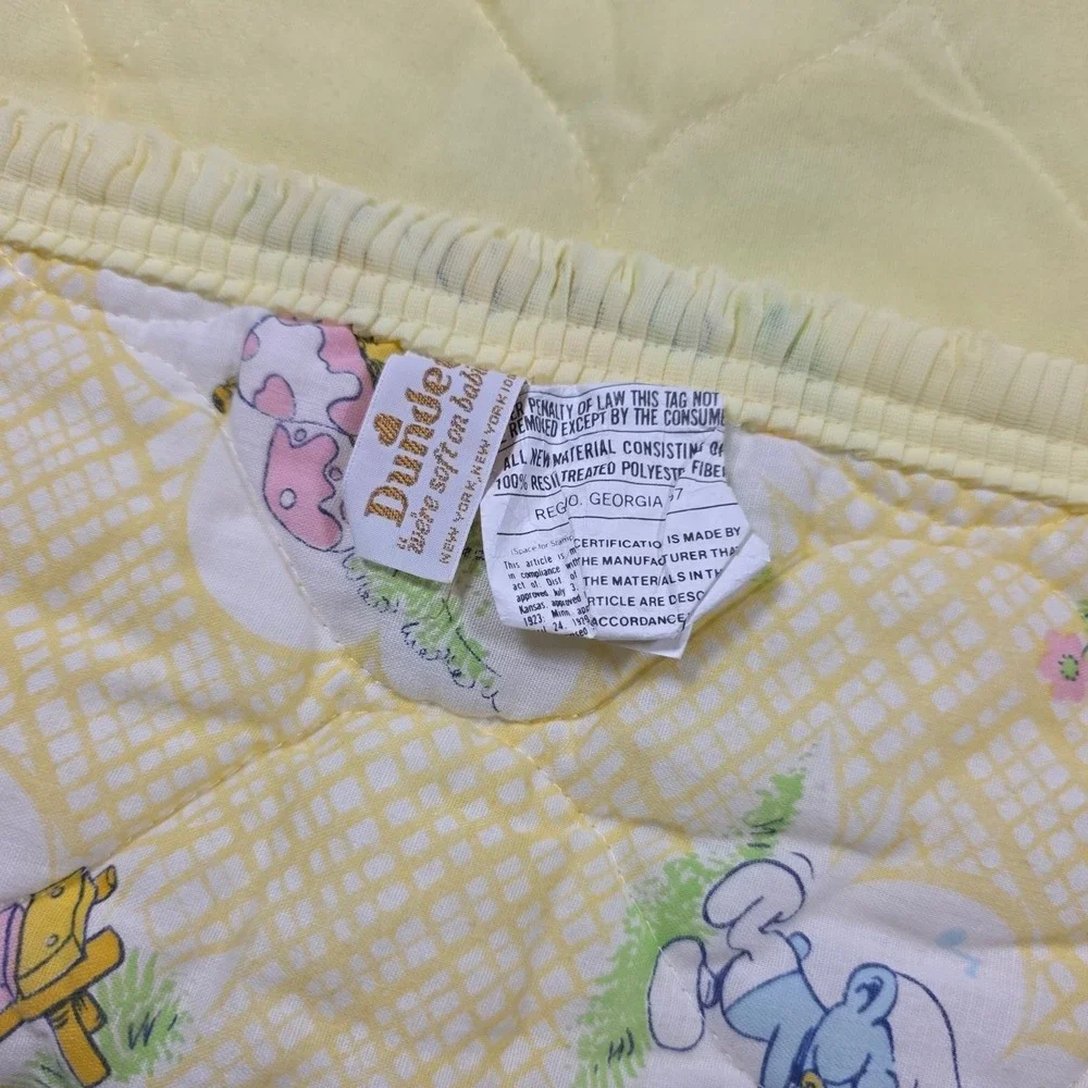 Vintage 1983 Smurfs Quilted Baby Changing Pad Yellow Gingham Dundee 26x15 Pocket